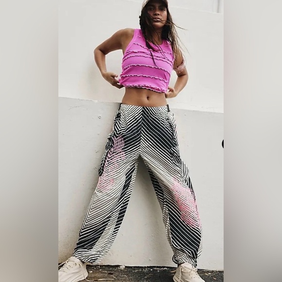 Free People Movement Color Burst Hike Pants Embroidery Stripe Candy Combo